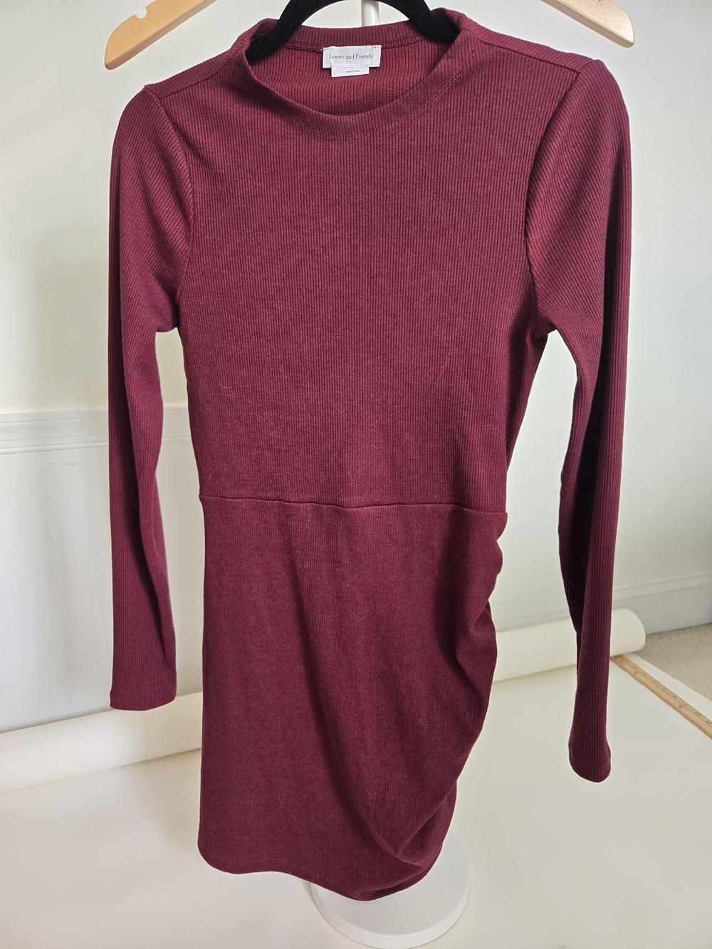 NWOT Lovers + Friends Burgundy Long-Sleeve Ruched Mini Dress Womens Size SMALL - Picture 4 of 15